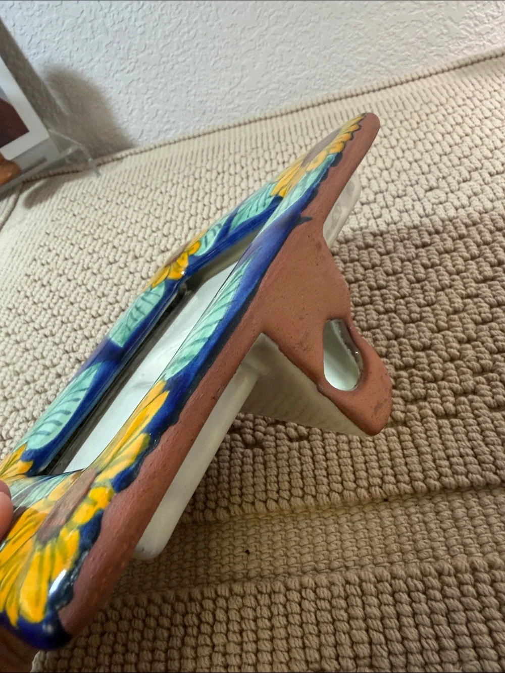 Vtg Hand Painted Altura Mexico Talavera Sunflower Frame | Rustic Farmhouse Decor